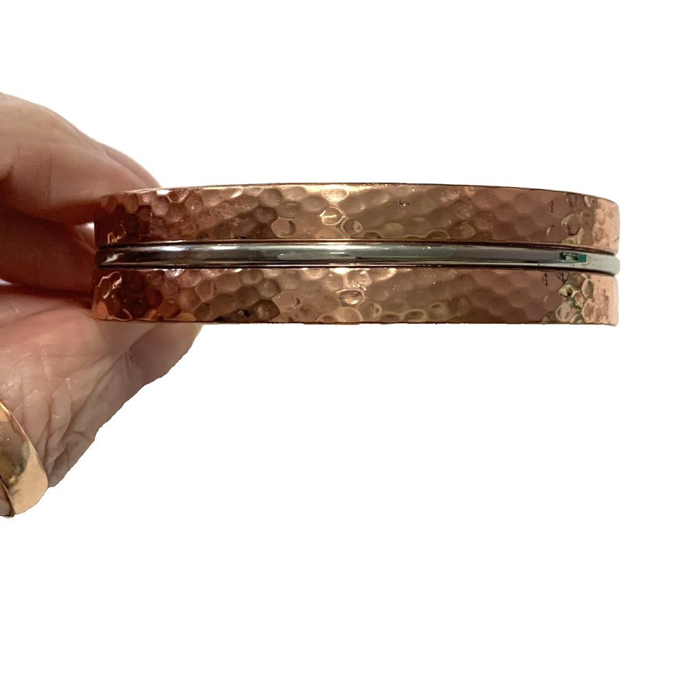 Vintage Sergio Lub Hammered Copper Two Tone Magnetic Cuff Bracelet 6.25"